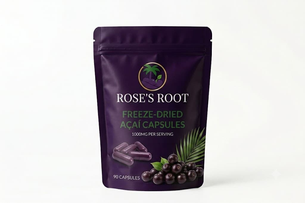 Rose's Roots premium freeze-dried açaí capsules